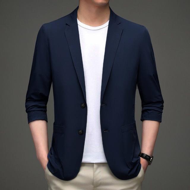 Летний тонкий мужской пиджак, куртка высокого качества, мужская мода, повседневная дышащая куртка из ледяного шелка, свадебные костюмы для мужчин 4XL