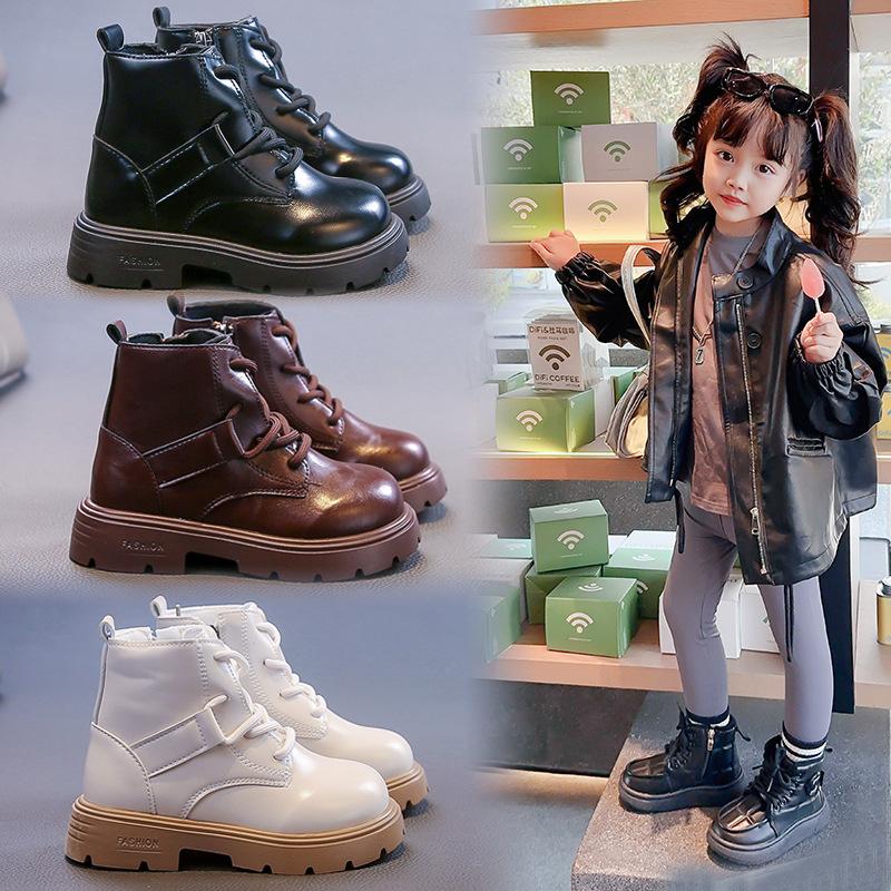 Красивые кожаные ботинки для девочек Модная и удобная кожаная обувь Модные и универсальные короткие ботинки Плюшевые хлопковые ботинки