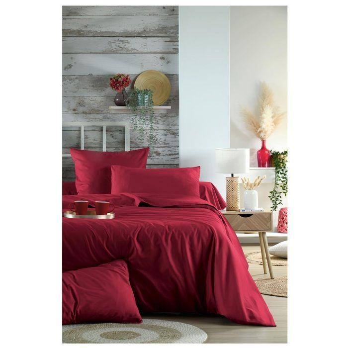 Drap housse percale de coton 140 x 200 cm Elysee Rouge