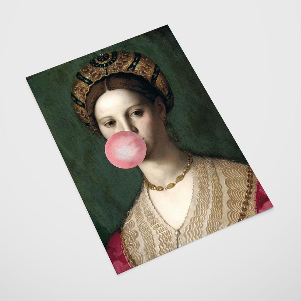 Plakat portret kobiety guma do żucia