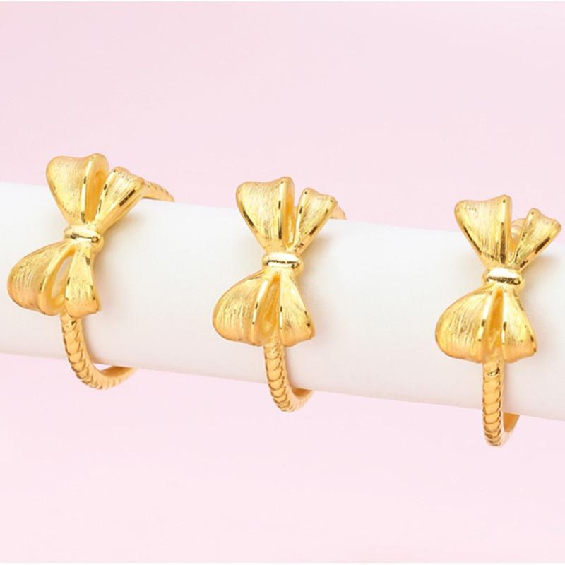 Delicate Brass Gold Plated Open Bow Ring Adjustable Fit Simple Stylish Jewelry Womens