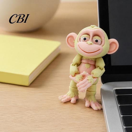 Soft Color Cartoon Animal Decor 3D Printed Articulated Monkey Figurine, Multi-Color Model with Portable Healing Charm Movable Joints, Stress