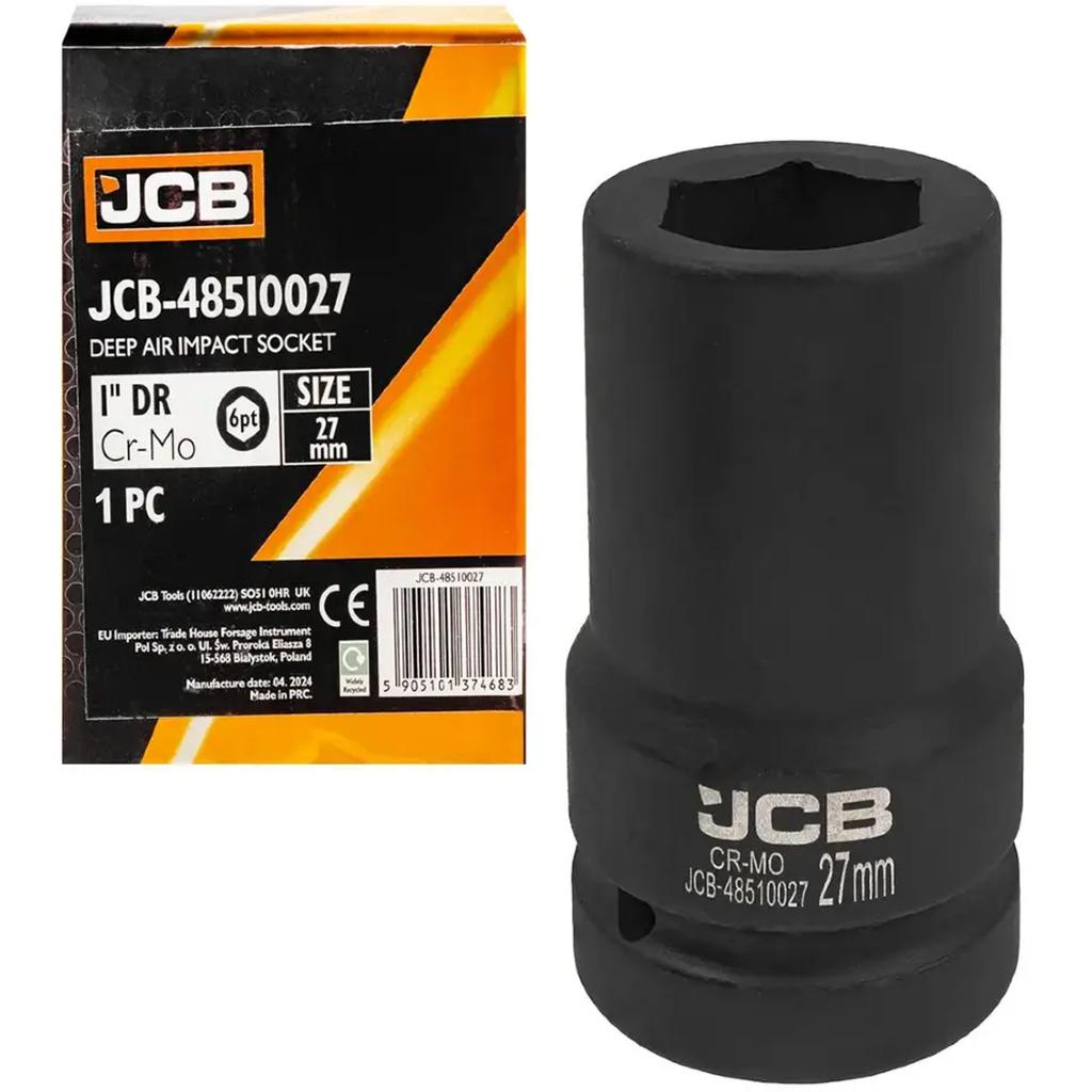 JCB 1" 27mm Deep Impact Socket Cr-Mo Hexagon Socket Wrench