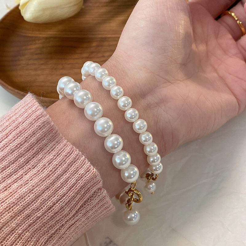 Искусственный жемчуг круглый прочный легкий браслет женский французский маленький аромат Хепберн стиль ювелирные изделия барокко ретро эластичные веревочные бусины