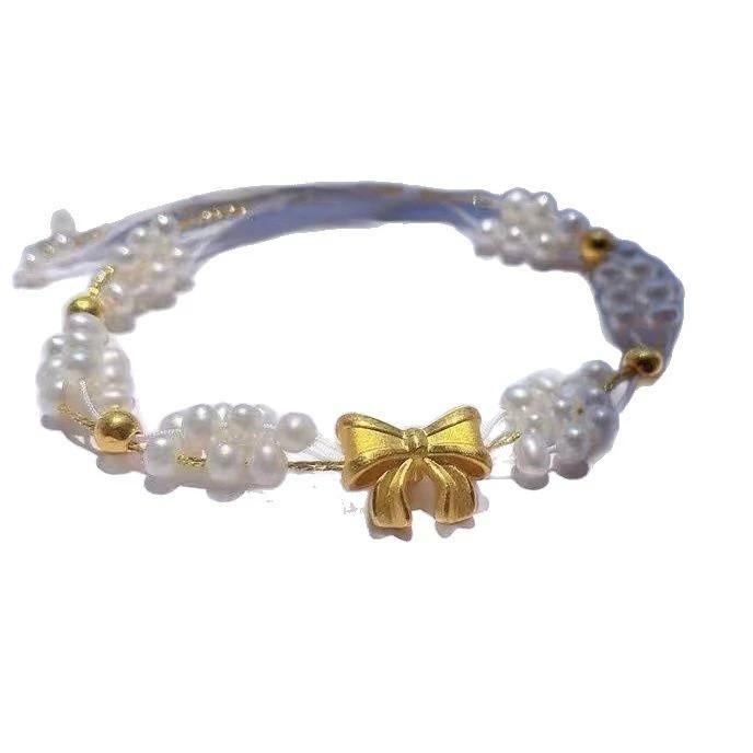 Милый браслет ручной работы с дизайном бантика и искусственным жемчугом для модных девушек