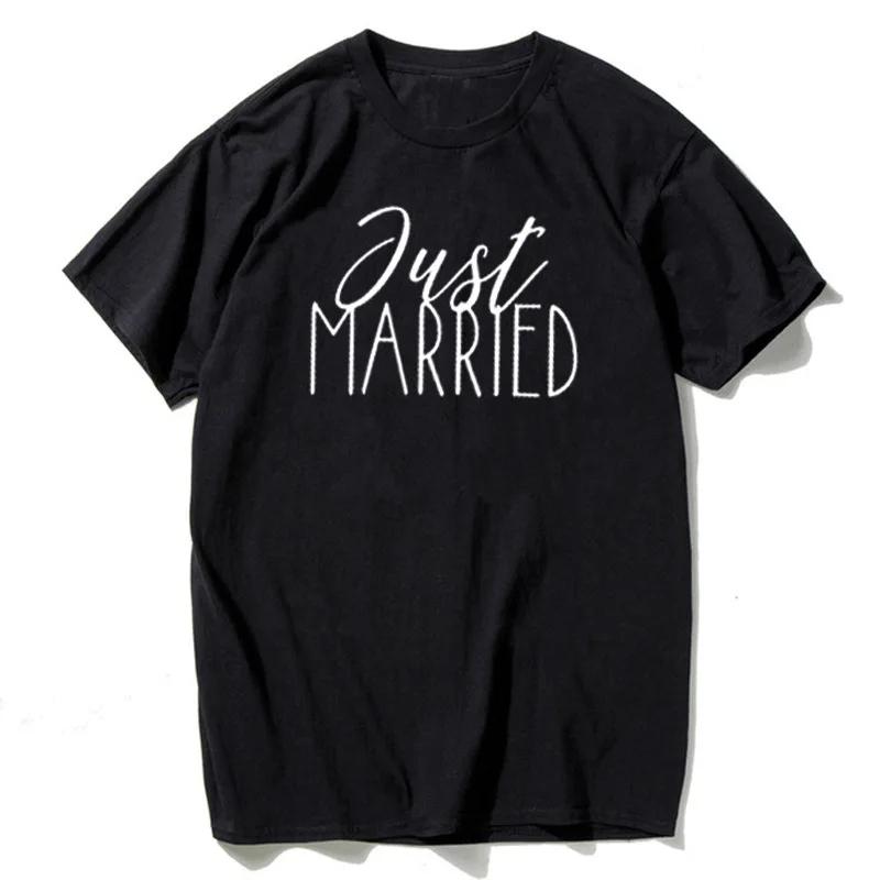 Just Married Couple T Shirt Matching Wedding Tees Newlywed Honeymoon Short Sleeve Polyester Tops for Men Women