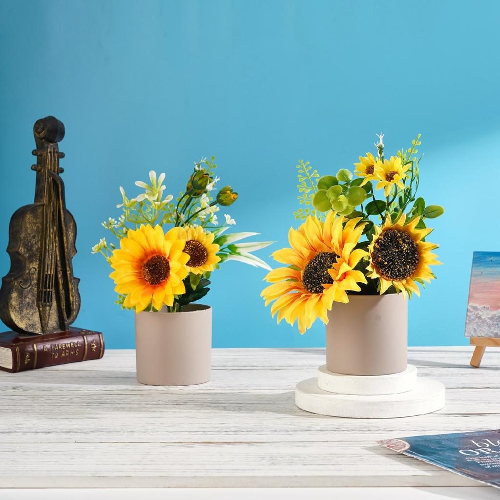 Artificial Flower Sunflower Potted Plant Desktop Counter Display Placement Decoration