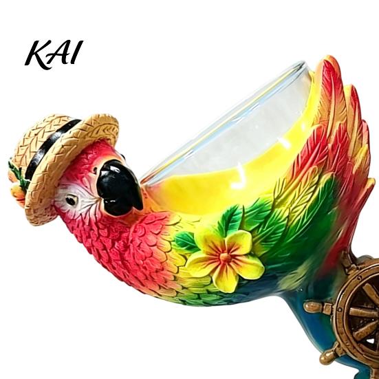 Tropical Flower And Coral Decorations 3D Ocean Theme Glass Cup, Resin Art Parrot Personalized Holiday Presents Turtle Design, Decorative Colorful