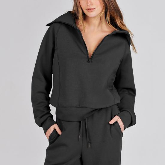 2 шт./компл. осень-зима пальто брючный костюм сплошной цвет с лацканами толстый свободный однотонный декор на молнии с длинными рукавами, широкие штанины, эластичная резинка на талии