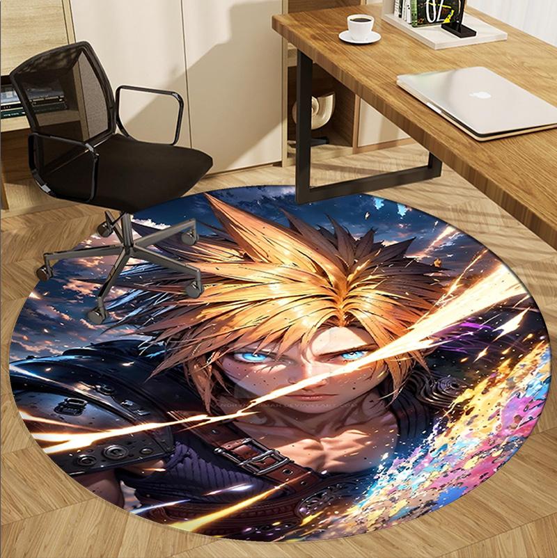 Final Fantasy Pattern Round Rug, Indoor/Outdoor Mat, for Picnic, Gameroom, Bedroom, Office, Living Room, Home Decor Carpet, Birthday Gift