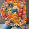 Colorful Cat Print Waffle Hoodie Casual Kangaroo Pocket Drawstring Long Sleeve Hooded Sweatshirt Women's Clothing