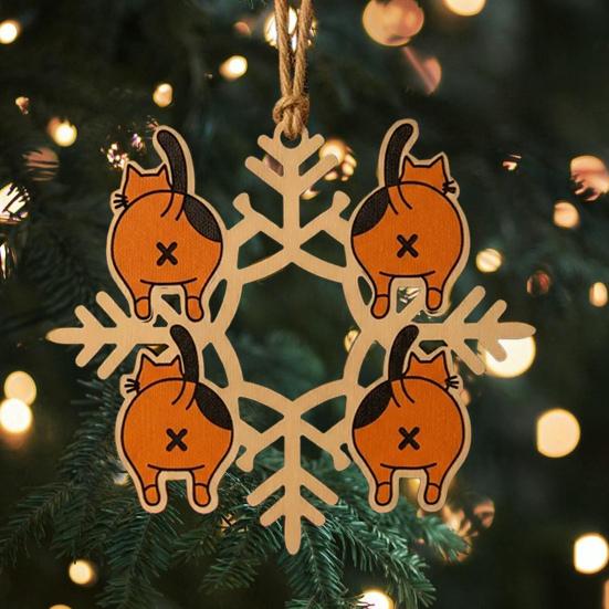 Рождественское украшение в виде снежинки с кошачьей попой, забавное деревянное украшение на елку с кошачьей попой