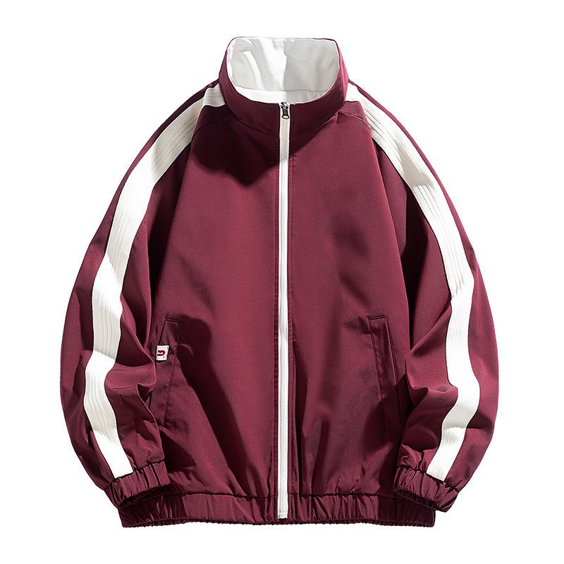 Куртка с воротником-стойкой, мужская, весенняя, новая, стильная, двусторонняя, полосатая, свободная, модная, брендовая, универсальная, большого размера, модный топ