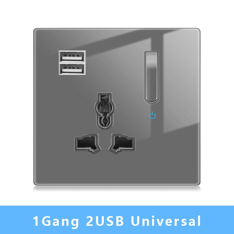 Настенный выключатель света Панель светодиодных индикаторов UK EU FR Универсальная электрическая розетка USB Фортепианные клавиши Самовосстанавливающиеся настенные выключатели Телевизор Компьютер