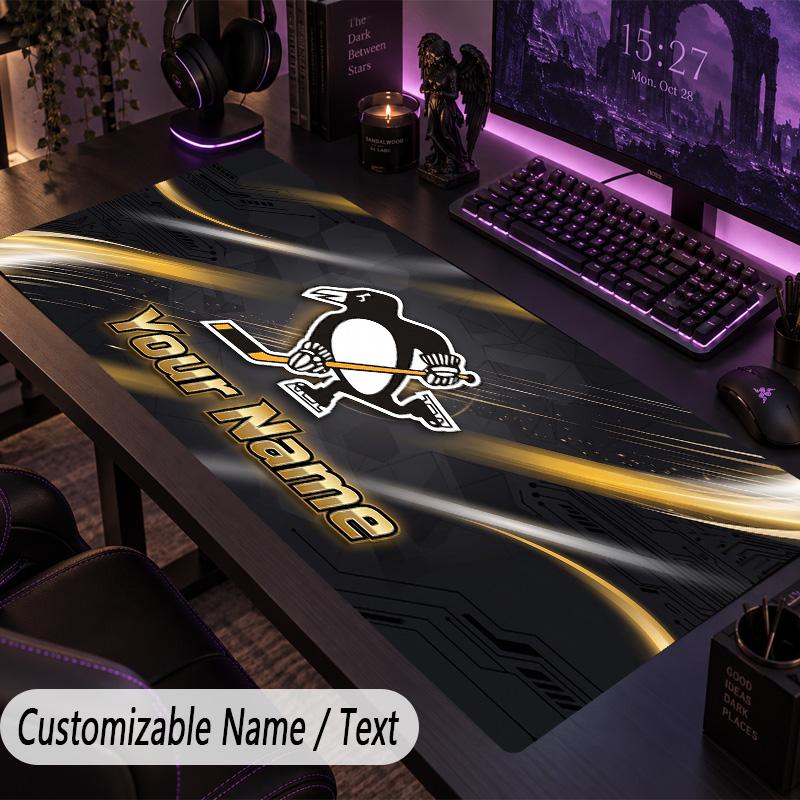 Large Mouse PadPittsburgh Penguins Custom Name Text Personalized Desk Mat Non Slip Gaming Pad