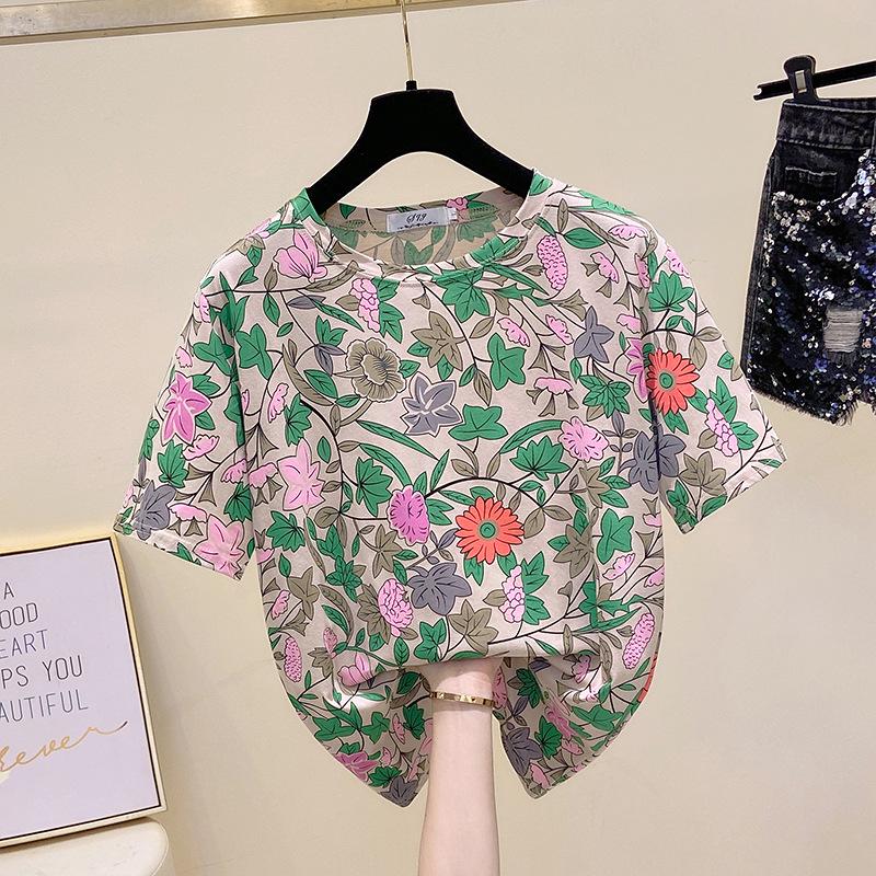Женская летняя футболка с коротким рукавом больших размеров — корейский стиль, свободный крой, легкая, универсальный дизайн с новым принтом.