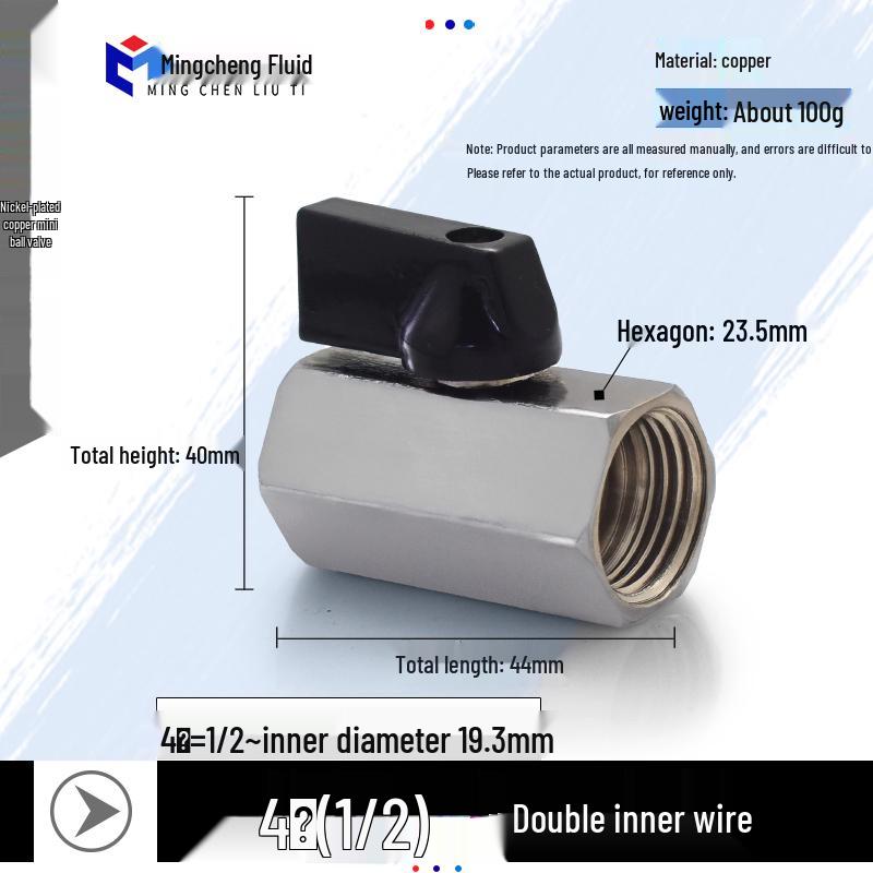 Compact Ball Valve with Double Male/Female Thread, Sizes 1/4", 3/8", 1/2", Pneumatic Polished Electroplated Switch Valve Accessory.