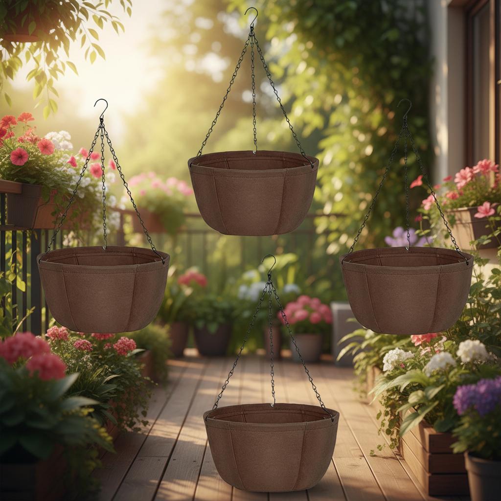 Outdoor Fabric Hanging Planters With Chains For Balcony Garden Decoration