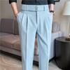 Belt Decorated High Waisted Suit Pants for Men Business Casual Pants Solid Color Versatile Social Wedding Suit Trousers