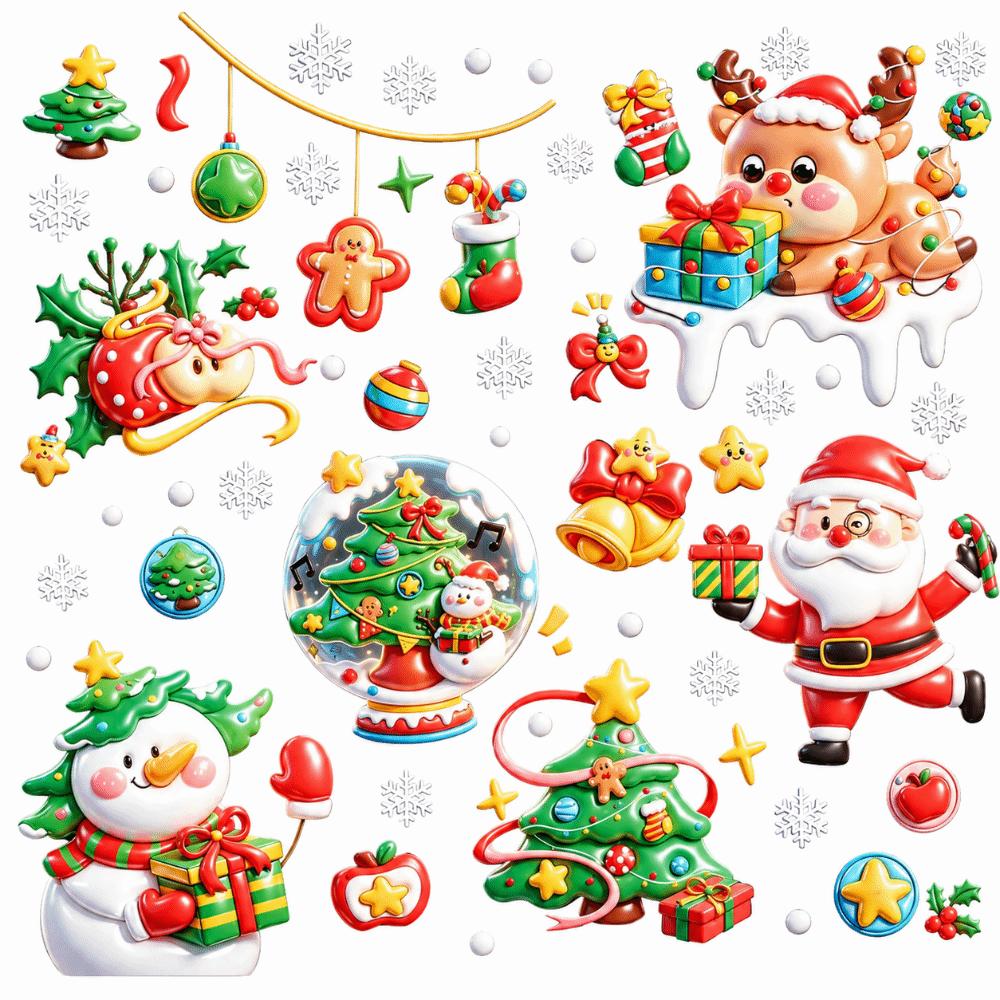 9Pcs Removable Christmas Window Stickers Christmas Static Stickers Bathroom Glass Decor