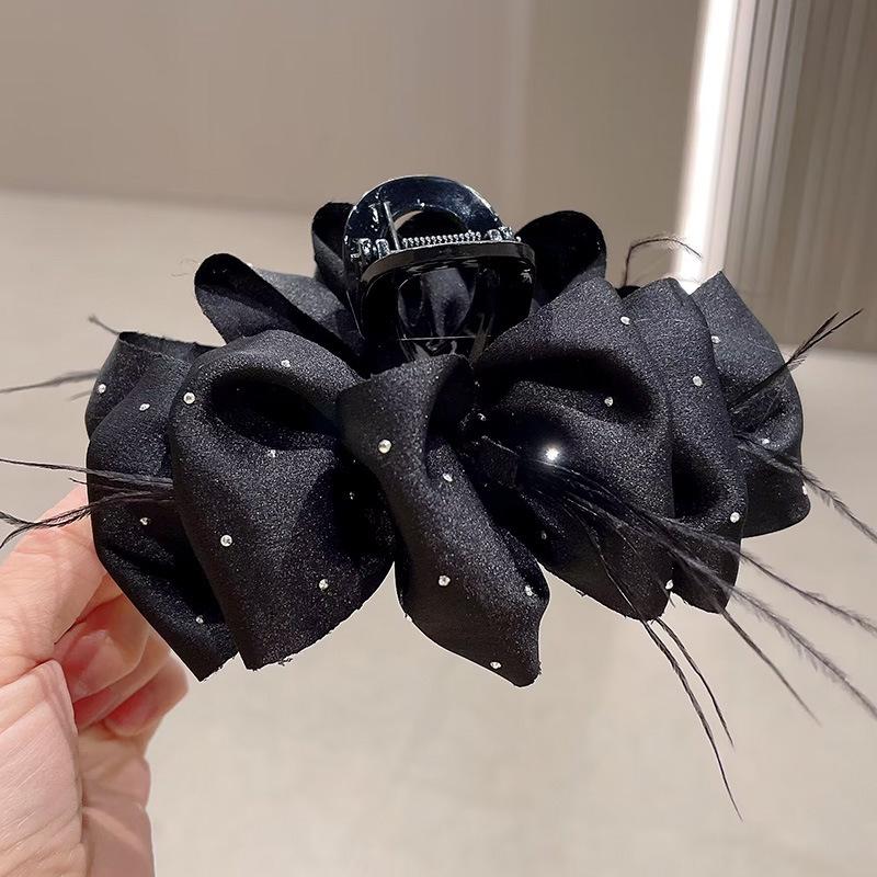 Large Summer Lace Edge Bow Claw Clip Hair Accessory for Women - Multi-Layer Feather Design