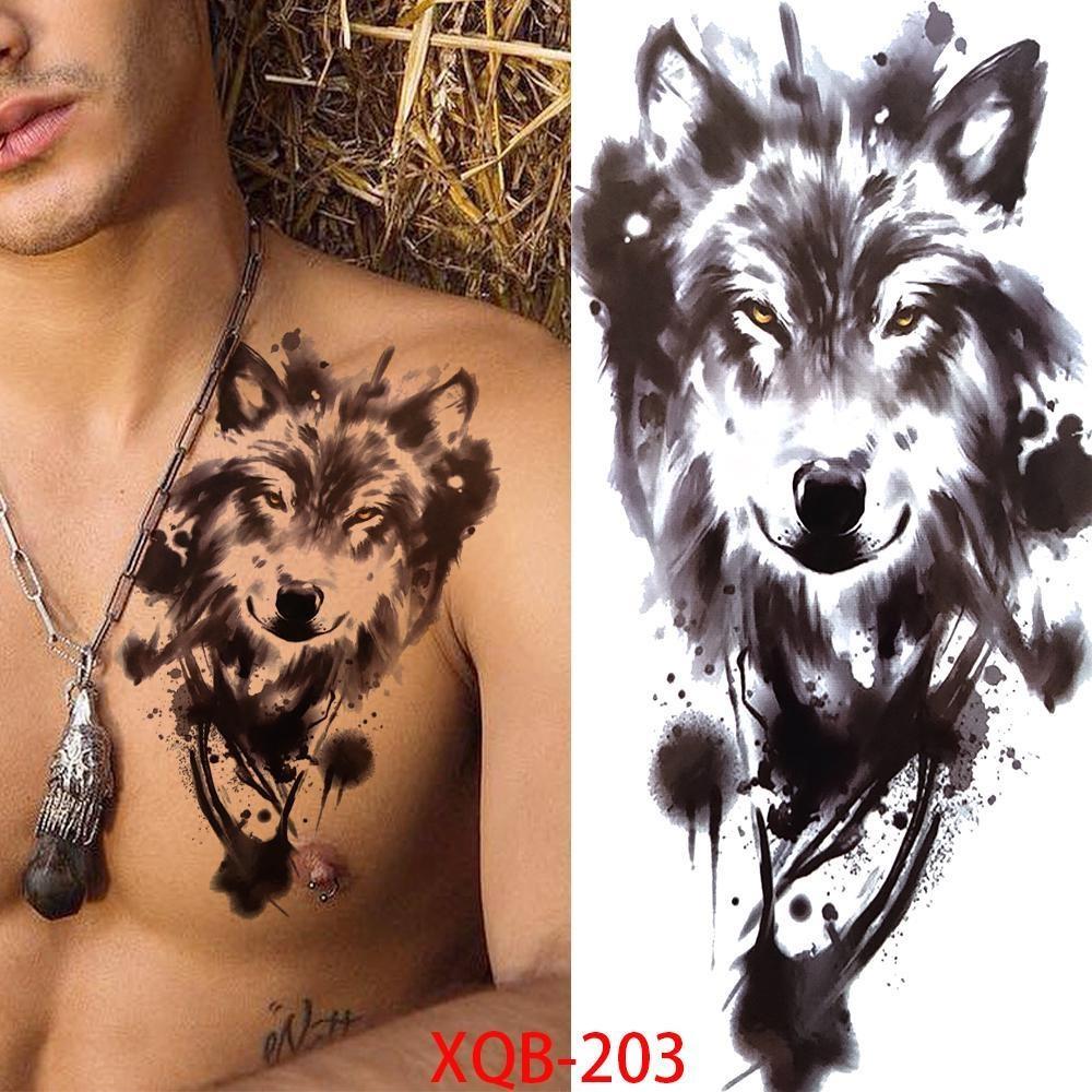 1 PC 210*114MM Cat Geometry Black Temporary Tattoos For Men Women Black Forest Skull Tiger Wolf Tattoo Sticker Evil Devil Arm Tattoo