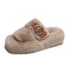 Fashion 2024 New Summer Square Toe Solid Color Belt Buckle Decoration Thick Sole Fashion Fur Slippers Indoor Home Casual Floor Slides