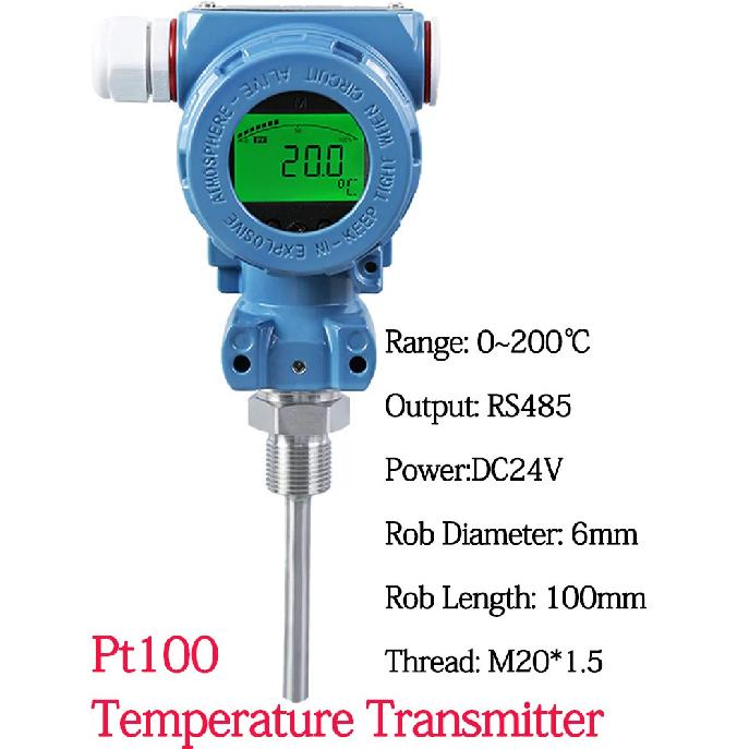 4-20mA RS485 Output LCD Display Temeprature Transmitter 0-200 Degree 0-300 Degree M20*1.5 PT100 Temeprature Signal Sensor