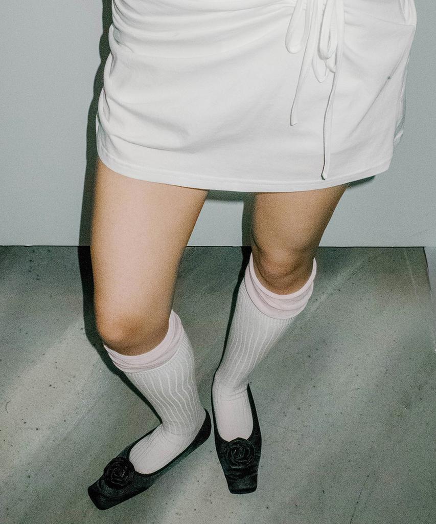 Chix String Draped Shirring Skirt White