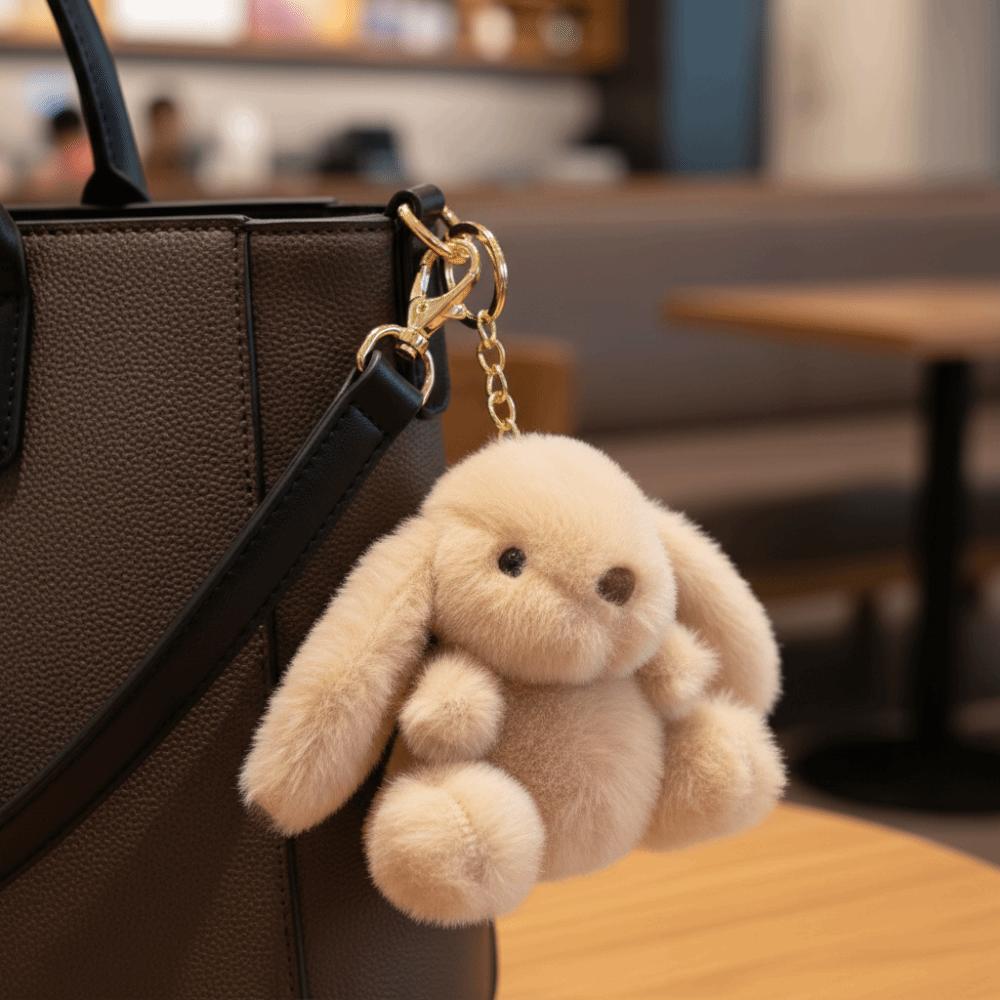 Fluffy Soft Rabbit Plush Pendant Metal Ring Rabbit Plush Key Ring Rabbit Fur Keychains Women Girls