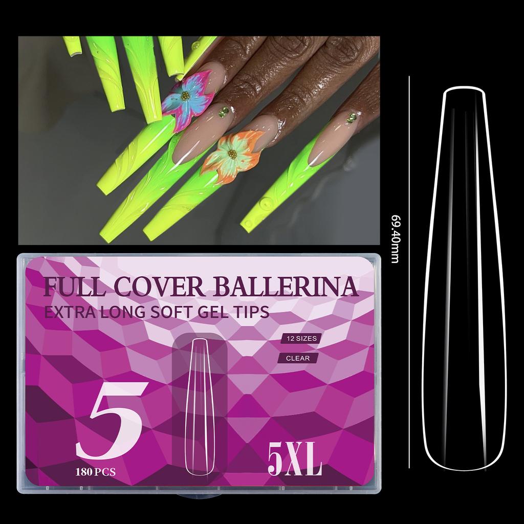 Удлиненные французские ногти, 180 шт., в коробке 5Xl, супер длинные, бесследные, накладные ногти, половинные наклейки, полный, накладной нейл-арт