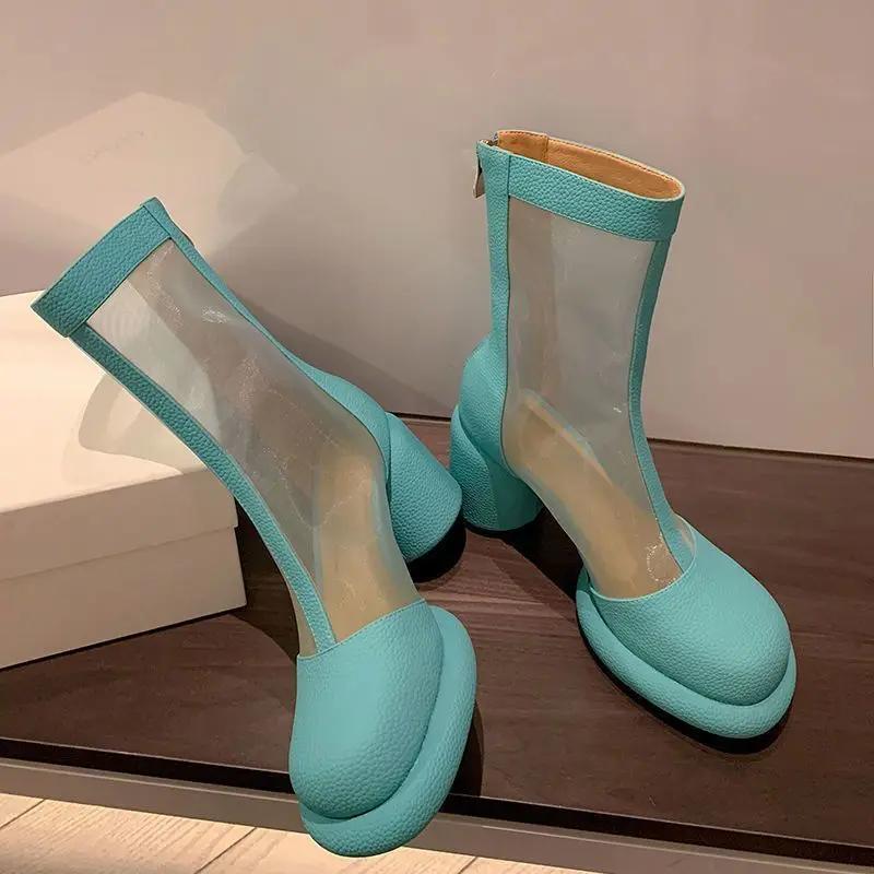 Ботильоны Сандалии Обувь на каблуке Женские ботильоны Белые сетчатые короткие туфли для женщин Очень высокие каблуки Зима 2024 Ботинки Модные Pu