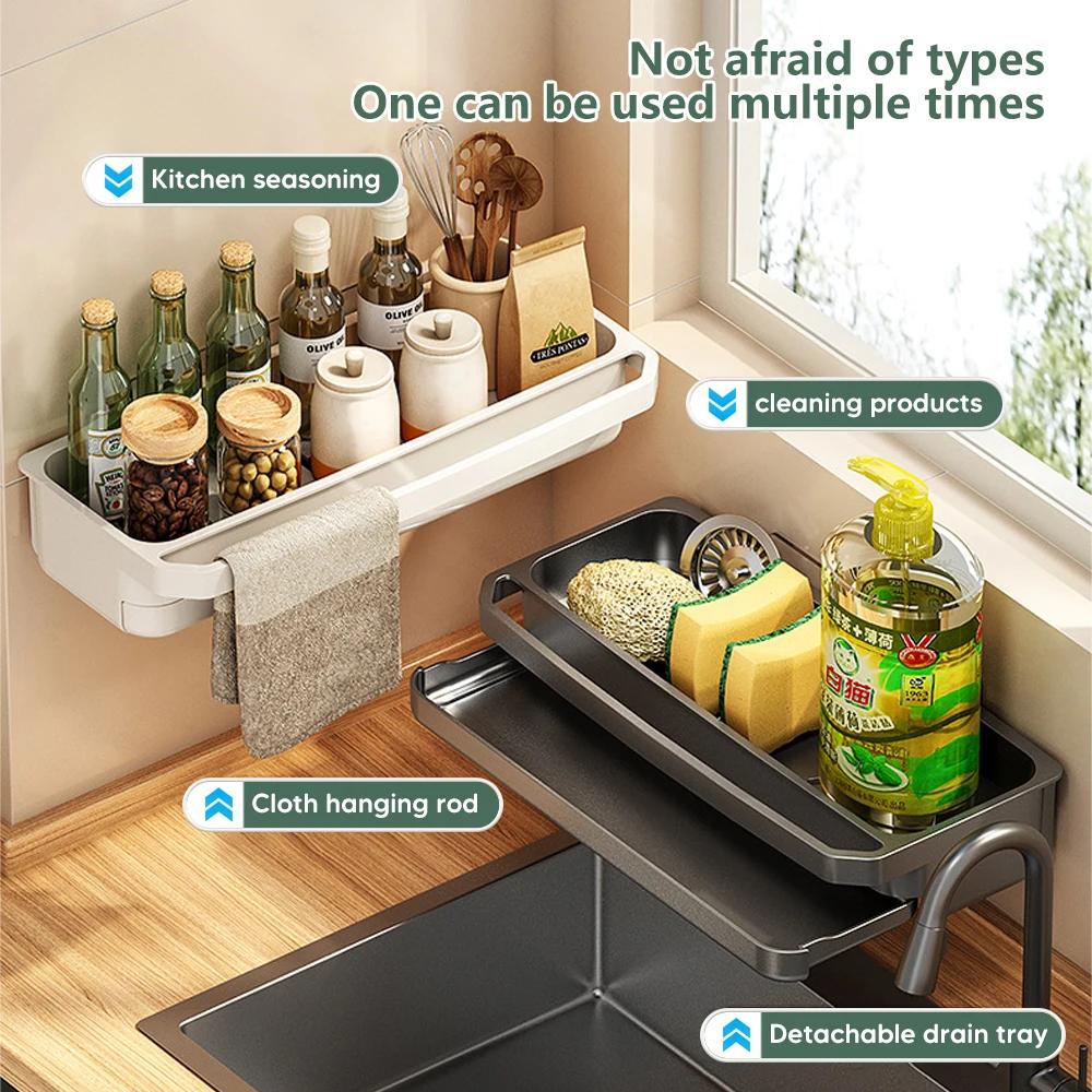 Органайзер для кухонной мойки Сливная полка Самоосушающаяся полка Держатель для губки Кухонное полотенце Хранение крана Сушилка для мыла Кухонные принадлежности