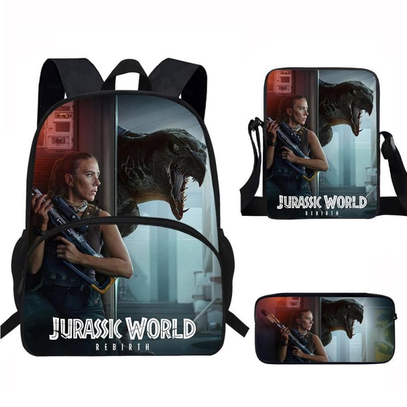 Kids Dinosaur Backpack Set Elementary School Oxford Fabric Ergonomic Back Support Breathable Lightweight 3-Piece Kit