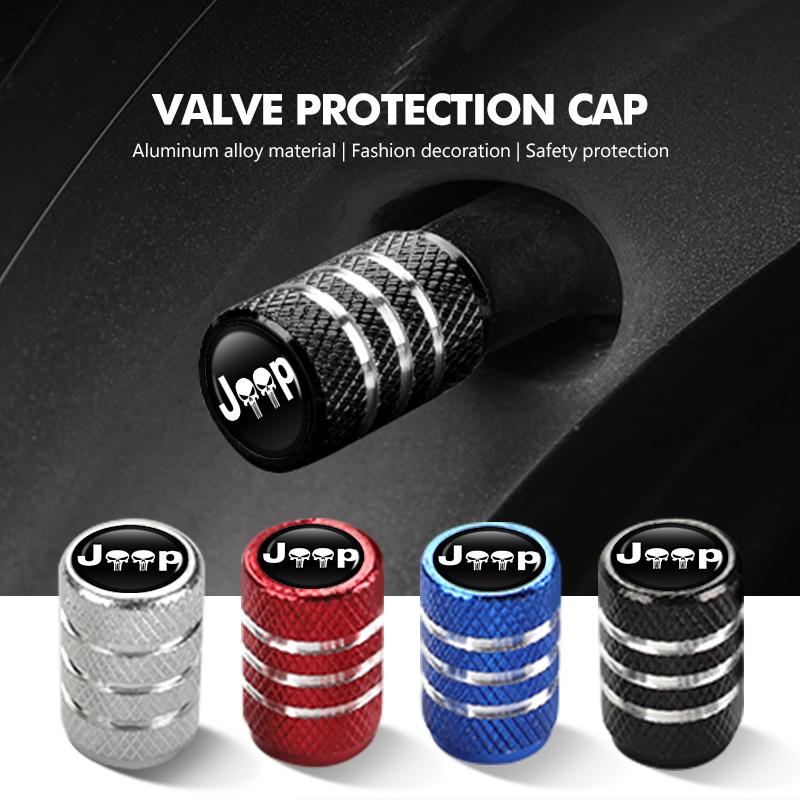 4pcs Car Tire Valve Airdust Waterproof Aluminum Alloy Cover For Jeep Renegade Compass Cherokee Wrangler Patriot Liberty JPYAX1