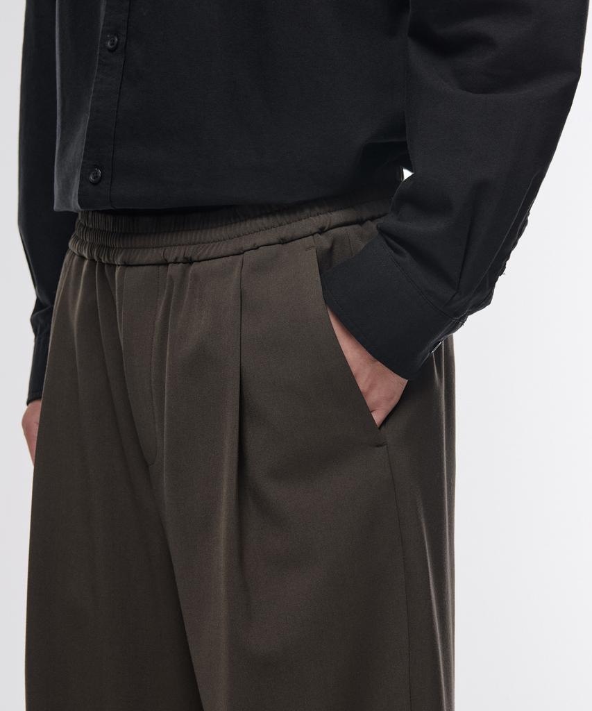 MUSINSA STANDARD One-Pleat Wide Elastic Waist Slacks [Van Dyke Brown]