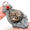 Natural Turritella Fossil,Garnet Gemstone 925 Sterling Silver Pendant 2.60" M1C31