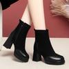 Fashion Women's Boots Thick Heel Square Head Short Boots Women's Spring and Autumn Single Boots Soft Leather Thin Boots Middle Heel Martin Boots Women