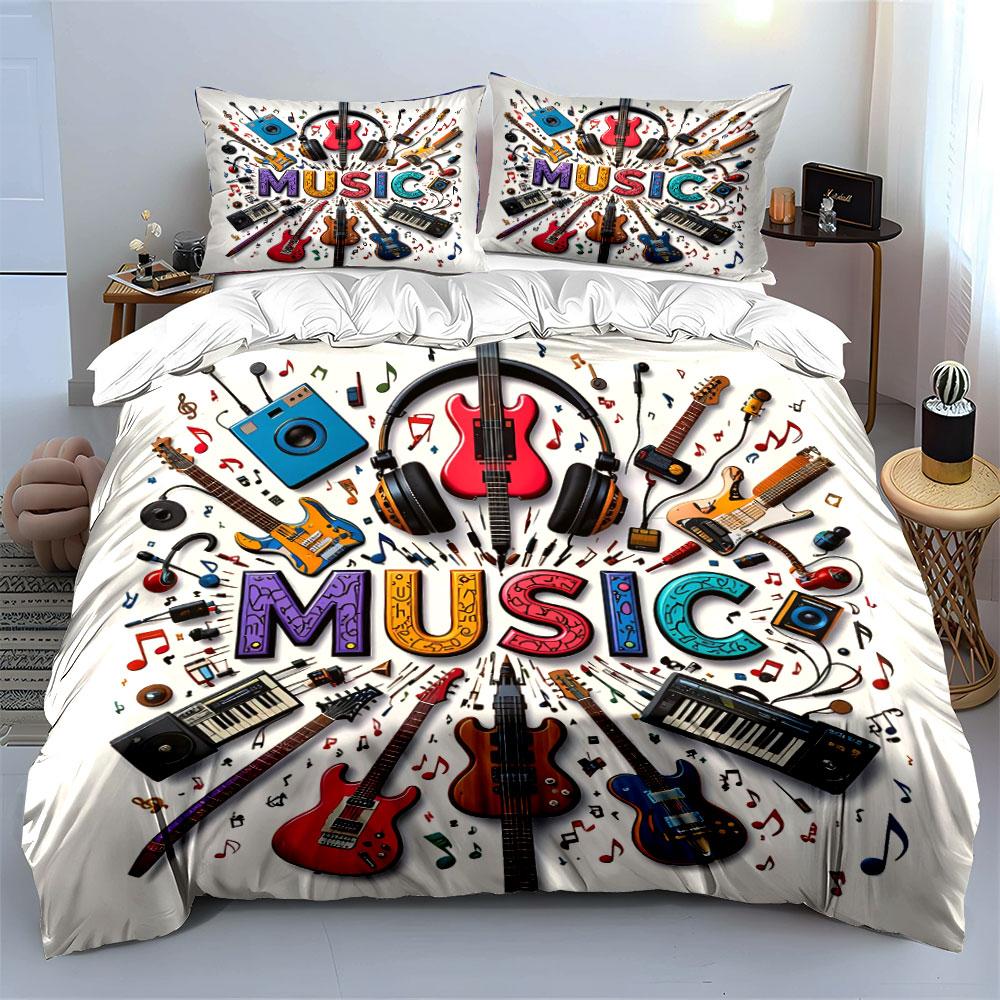 Music Instruments Colorful Design Bedding Duvet Cover Set Duvet Cover Pillowcases (1*Duvet Cover 2*Pillowcases, without duvet insert)