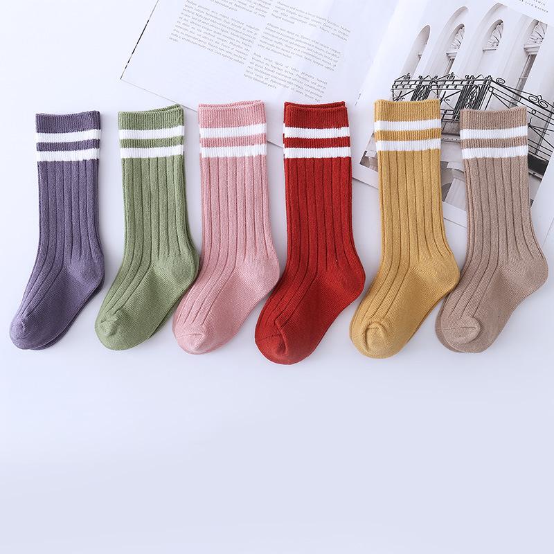 1 пара корейских модных однотонных носков до середины икры для детей, весенне-осенние теплые хлопковые простые школьные носки