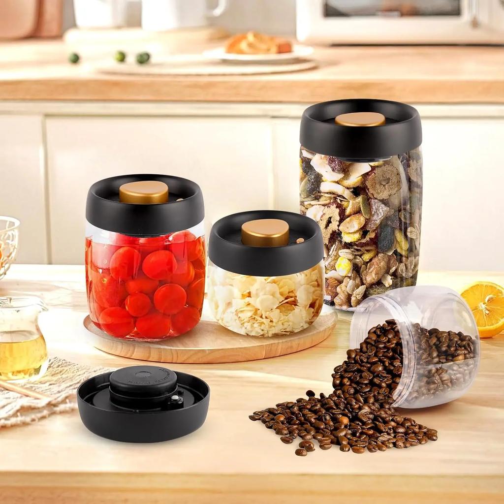 Coffee Beans Vacuum Sealed Tank Transparent Glass Food Storage Jars Household Moisture-proof Air Extraction Airtight Container