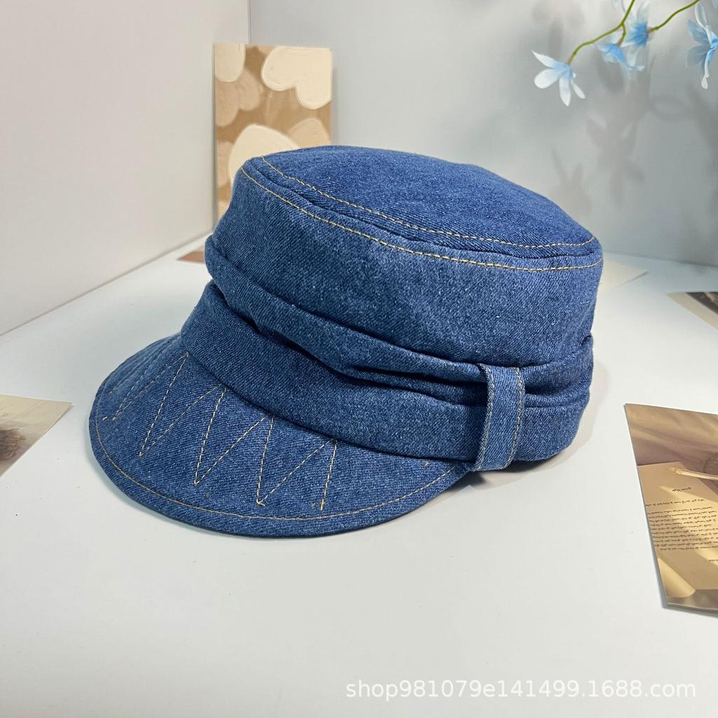American versatile fashion new denim cap women's baseball cap big head circumference showing small face washed old flat top hat