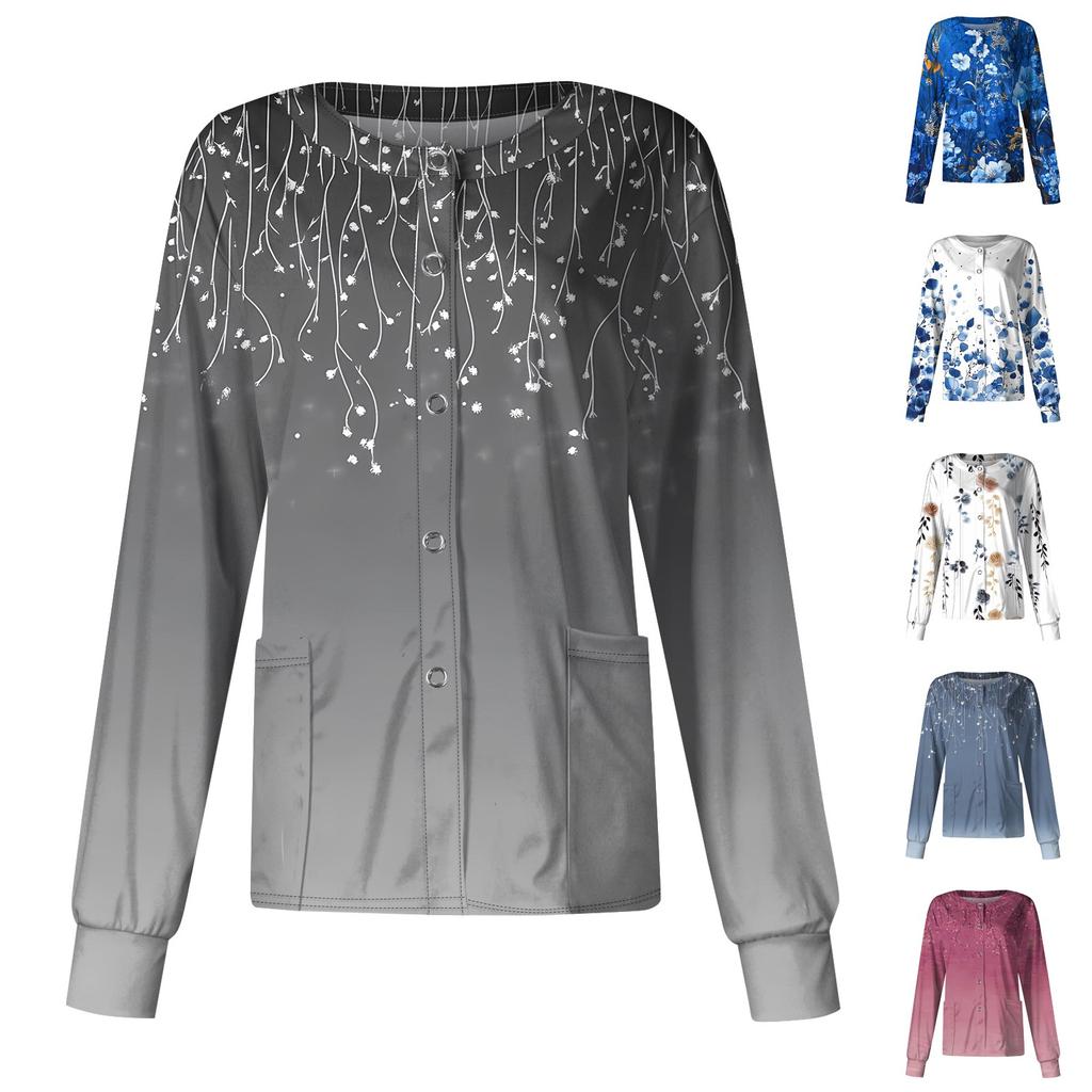 Женский повседневный однобортный однобортный защитная одежда с длинными рукавами и цветочным принтом, кардиган, топ
