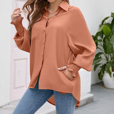 Женская рубашка с отложным воротником и рукавом-фонариком, повседневная однотонная свободная винтажная женская блузка, модные элегантные топы на пуговицах 2023, Mujer 26499