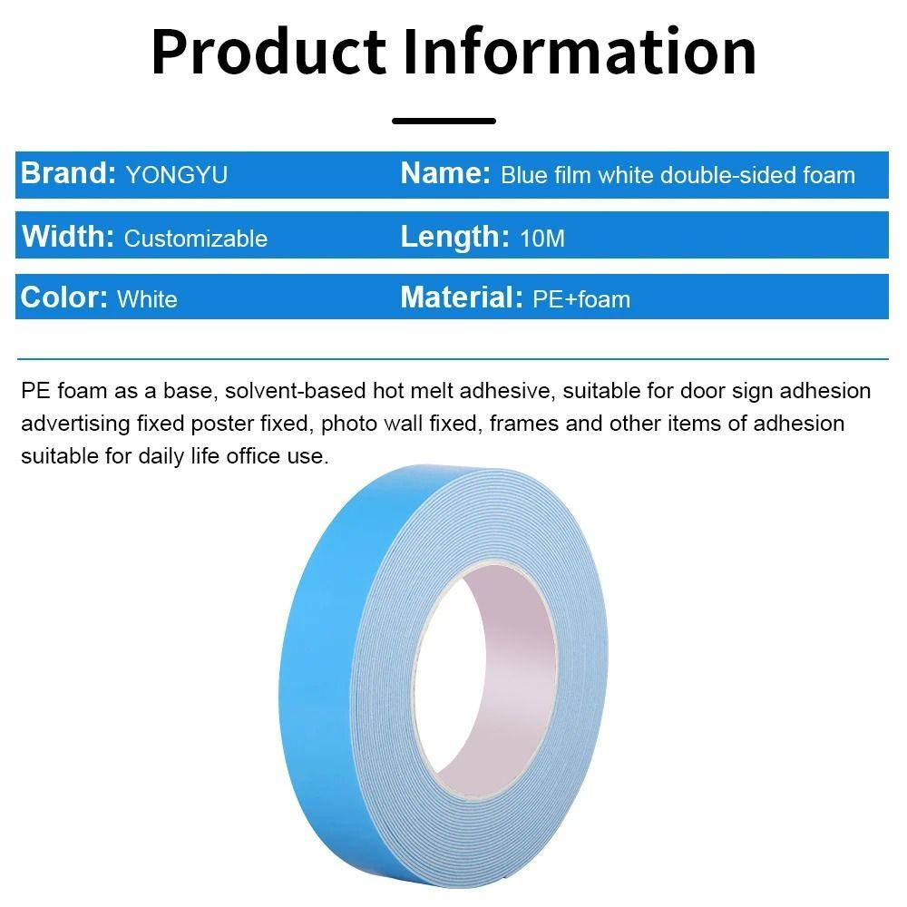 10 метров/рулон, прочная самоклеящаяся лента из пенополиэтилена, синяя пленка, белые фиксированные наклеенные ленты