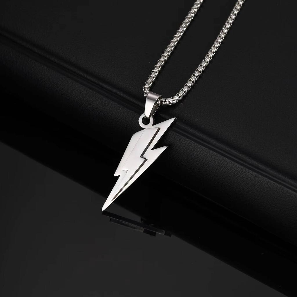 Vnox Collier pendentif foudre en acier inoxydable, chaîne de boîte de 60 cm avec fermoir à homard