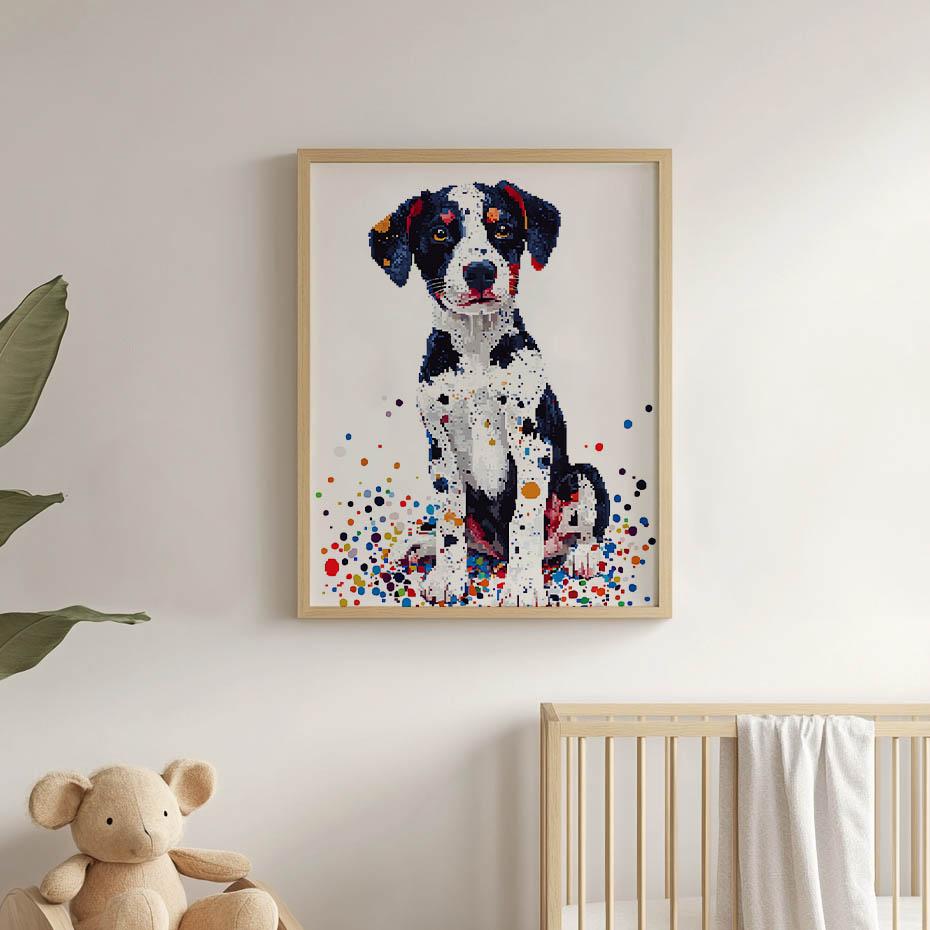 Poster with a Dog In a Colorful Mosaic Poster with a Dog In a Colorful Mosaic, 30X40 Cm, Gold Aluminum Frame, 230 Gsm Matte Paper
