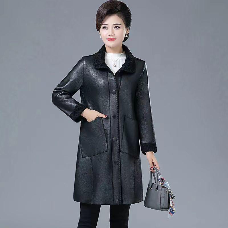 Winter Coat Plus Velvet Thickened Autumn and Winter Leather Women's Western Style Age-reducing Fashion Fur One-piece Women's Mid-length Coat