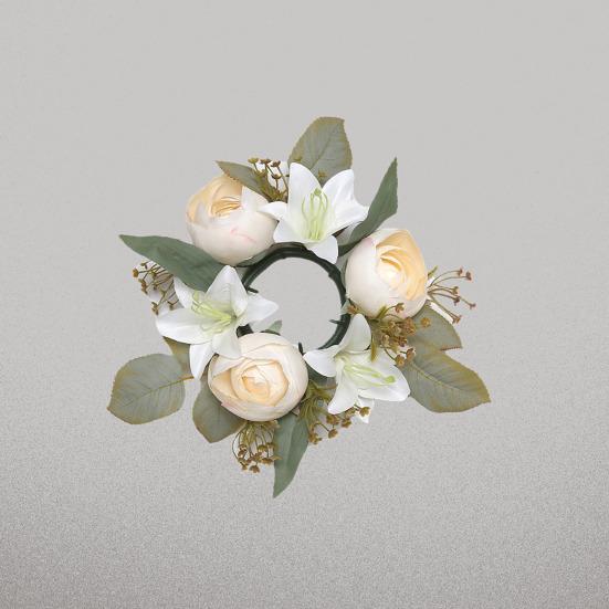 Мини Искусственный Венок Кольцо для Свечи Реалистичная Искусственная Лилия Роза Гирлянда с Пластиковой Основой Декор для Свечи Вина Свадьбы Вечеринка Украшение Центр Стола