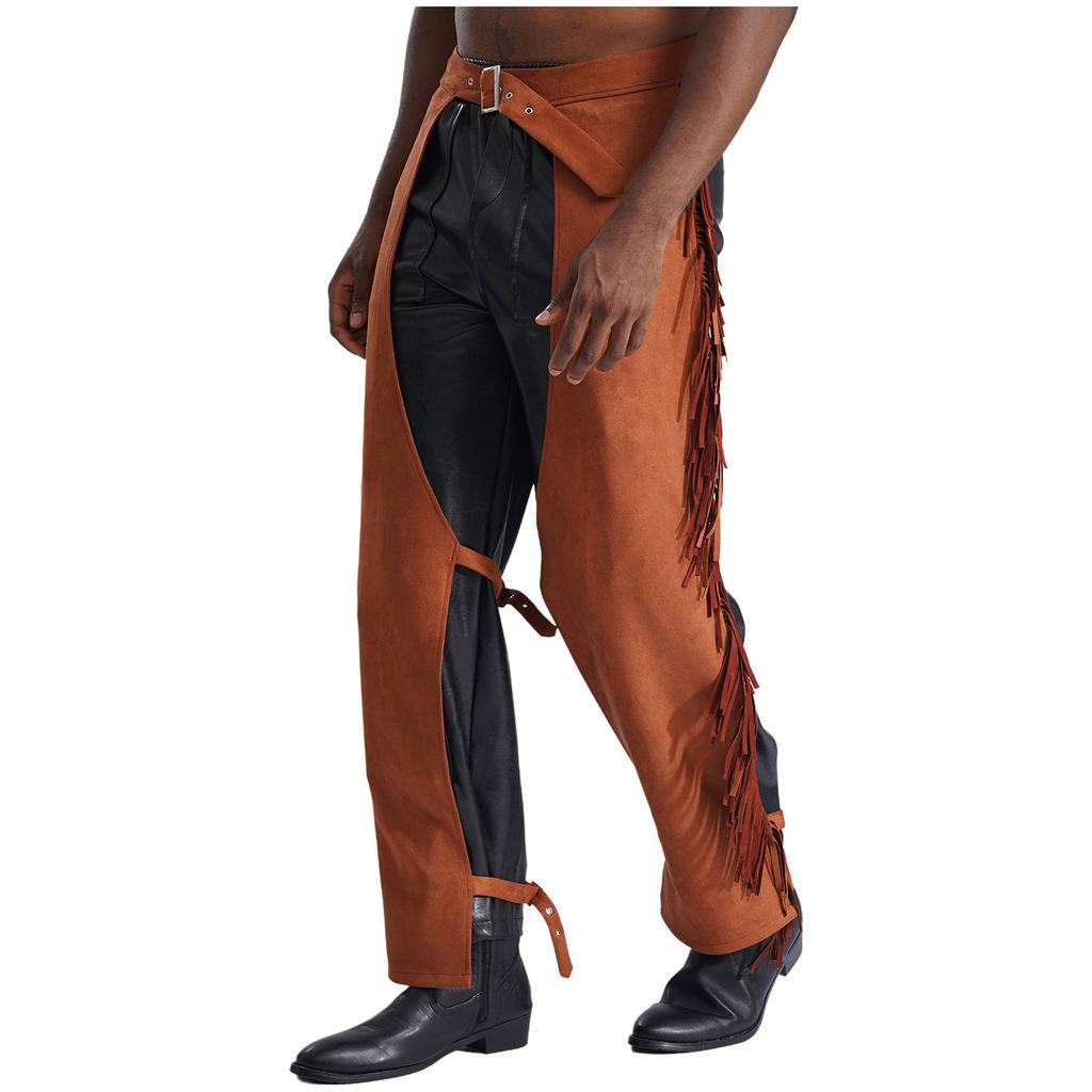 Мужские ковбойские брюки из замши с бахромой и открытым шаговым швом для костюмированной вечеринки на Хэллоуин